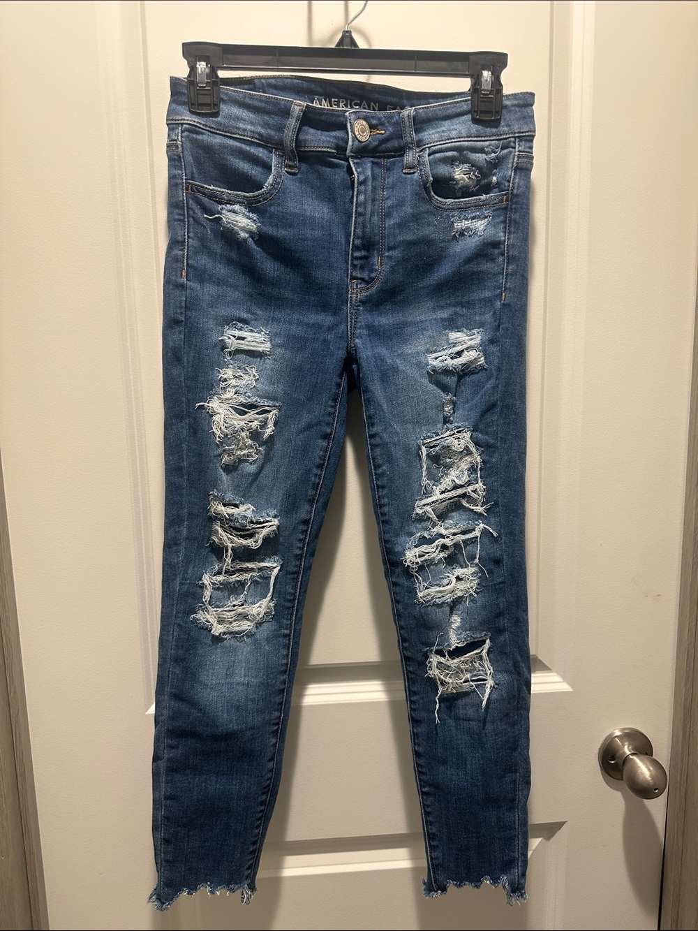 American Eagle Outfitters Dark Blue Distressed Skinny Jeans